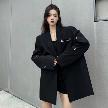 Női laza szabású zakó poliészterből, laza szabás, zakó gallér, hosszú ujjú, egypontos záródás