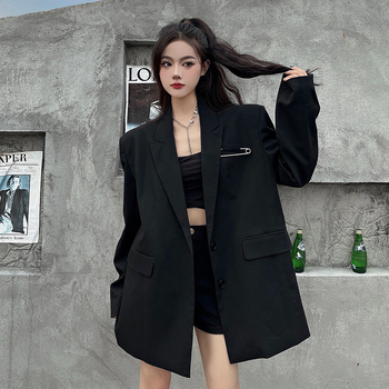 Női laza szabású zakó poliészterből, laza szabás, zakó gallér, hosszú ujjú, egypontos záródás