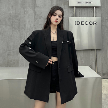 Női laza szabású zakó poliészterből, laza szabás, zakó gallér, hosszú ujjú, egypontos záródás