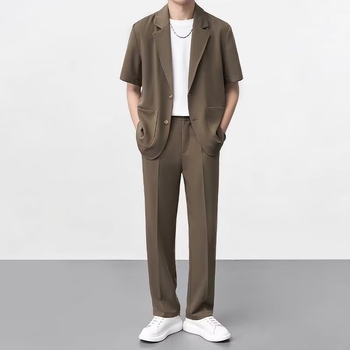 Muški ležerni ljetni sako, korejskog stila, prozračni poliester, rever, kratki/srednji rukavi