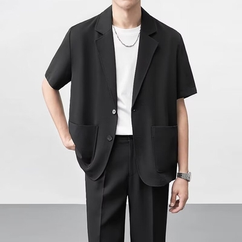 Muški ležerni ljetni sako, korejskog stila, prozračni poliester, rever, kratki/srednji rukavi