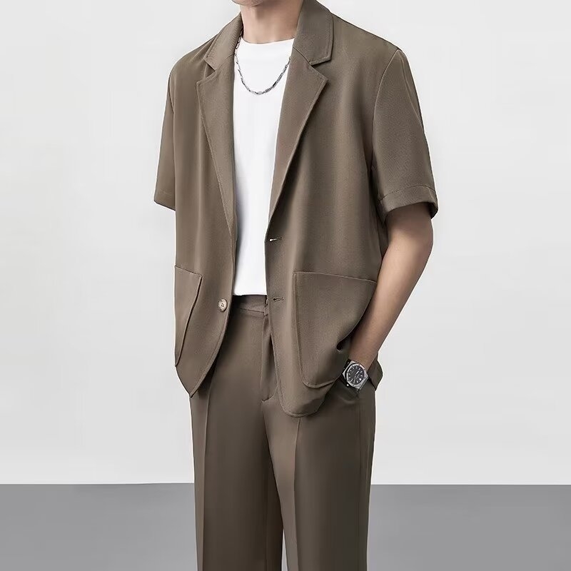 Muški ležerni ljetni sako, korejskog stila, prozračni poliester, rever, kratki/srednji rukavi