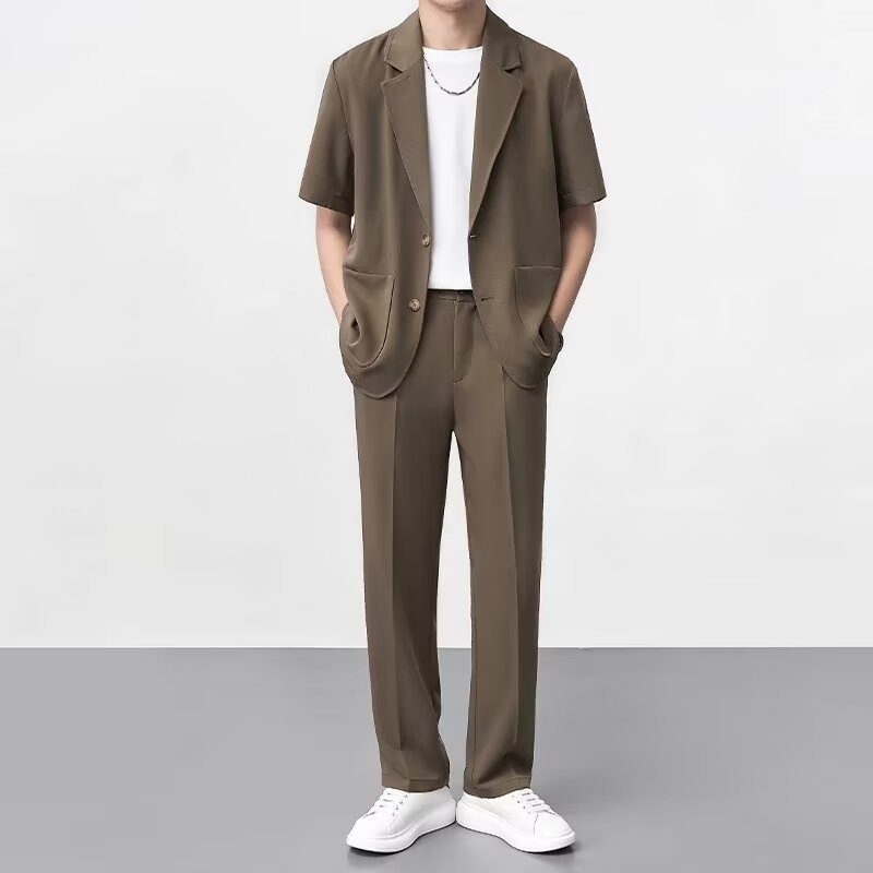 Muški ležerni ljetni sako, korejskog stila, prozračni poliester, rever, kratki/srednji rukavi