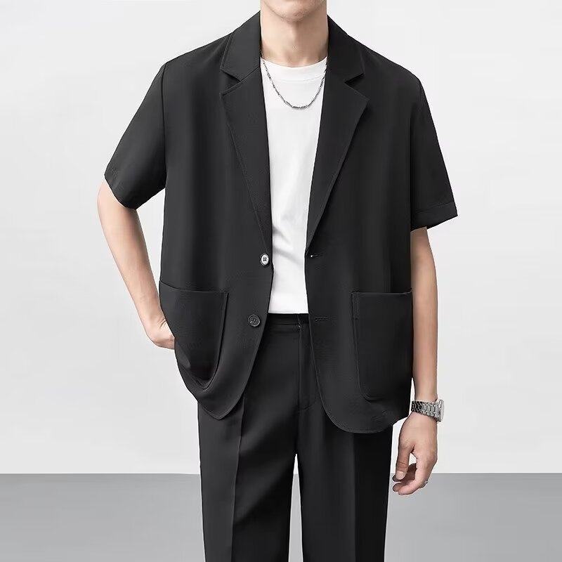 Muški ležerni ljetni sako, korejskog stila, prozračni poliester, rever, kratki/srednji rukavi