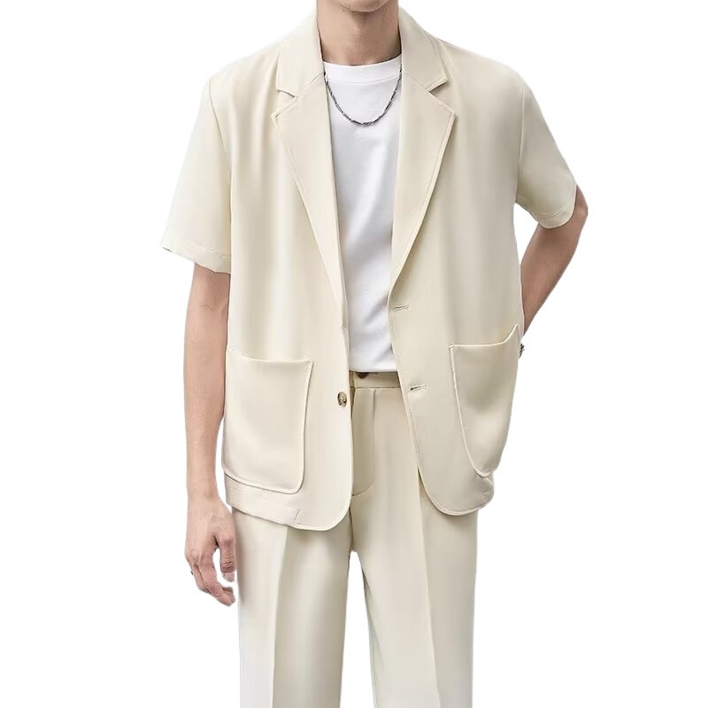 Muški ležerni ljetni sako, korejskog stila, prozračni poliester, rever, kratki/srednji rukavi