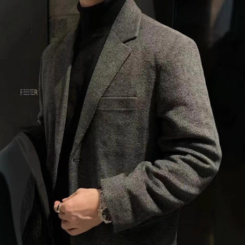 Muško sako za poslovno odijelo s ramenskom podstavom, korejski stil, mješavina poliestera, jednodijelna, slobodan kroj, epaulettes i trodimenzionalni džepovi