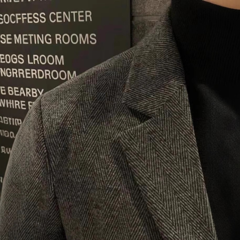 Muško sako za poslovno odijelo s ramenskom podstavom, korejski stil, mješavina poliestera, jednodijelna, slobodan kroj, epaulettes i trodimenzionalni džepovi