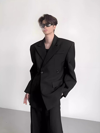 Casual sako za odijelo, slim fit, bez ovratnika, dvostruki red kopči s jednim gumbom, dugi rukavi, prozračni poliester