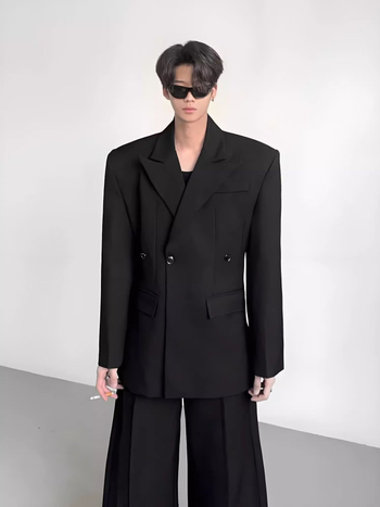 Casual sako za odijelo, slim fit, bez ovratnika, dvostruki red kopči s jednim gumbom, dugi rukavi, prozračni poliester