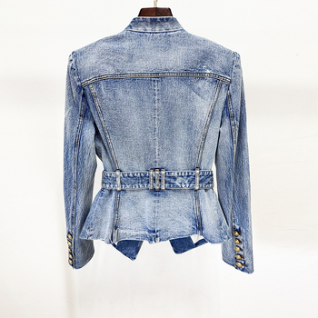 Denim blejzer slim fit, s kostimskim ovratnikom, dvostruko kopčanje, standardna duljina (50–65 cm), materijal pamuk-poliester