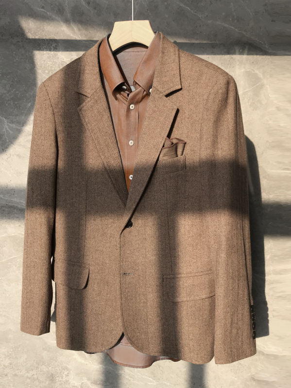 Muško sako od vune s herringbone uzorkom, slim-fit, Notch ovratnik, dva gumba, srednji stražnji otvor