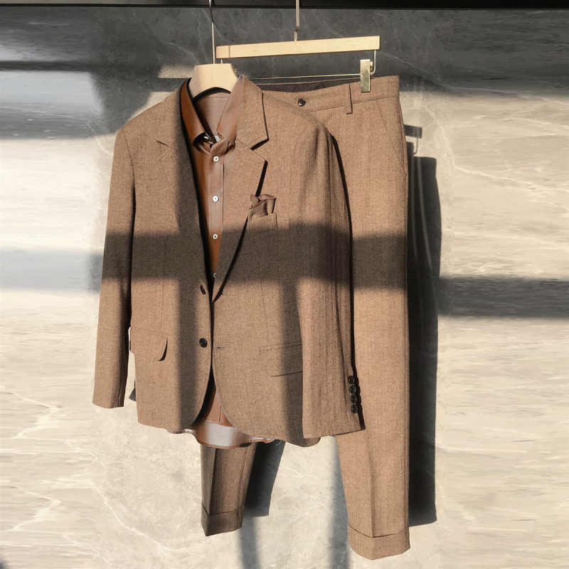 Muško sako od vune s herringbone uzorkom, slim-fit, Notch ovratnik, dva gumba, srednji stražnji otvor