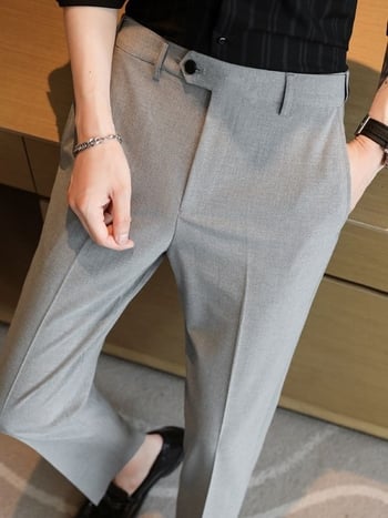 Muške hlače ravnog kroja, lagani poslovni stil, elastični pojas, bez glađenja, mješavina pamuka i poliestera (68% poliestera)