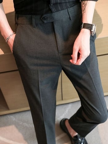 Muške hlače ravnog kroja, lagani poslovni stil, elastični pojas, bez glađenja, mješavina pamuka i poliestera (68% poliestera)