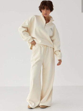 Női kapucnis melegítő készlet, pamut-elasztán keverék, 3D mintázat, hímzés, városi street-stílus