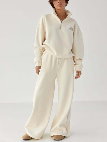 Női kapucnis melegítő készlet, pamut-elasztán keverék, 3D mintázat, hímzés, városi street-stílus