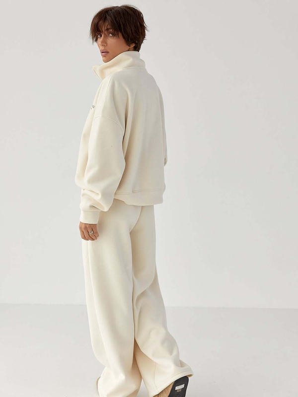 Női kapucnis melegítő készlet, pamut-elasztán keverék, 3D mintázat, hímzés, városi street-stílus