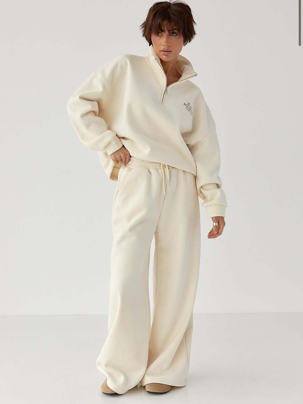 Női kapucnis melegítő készlet, pamut-elasztán keverék, 3D mintázat, hímzés, városi street-stílus