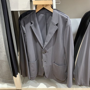 Férfi slim-fit poliészter casual zakó, kétgombos elöl, klasszikus gallér, tavasz