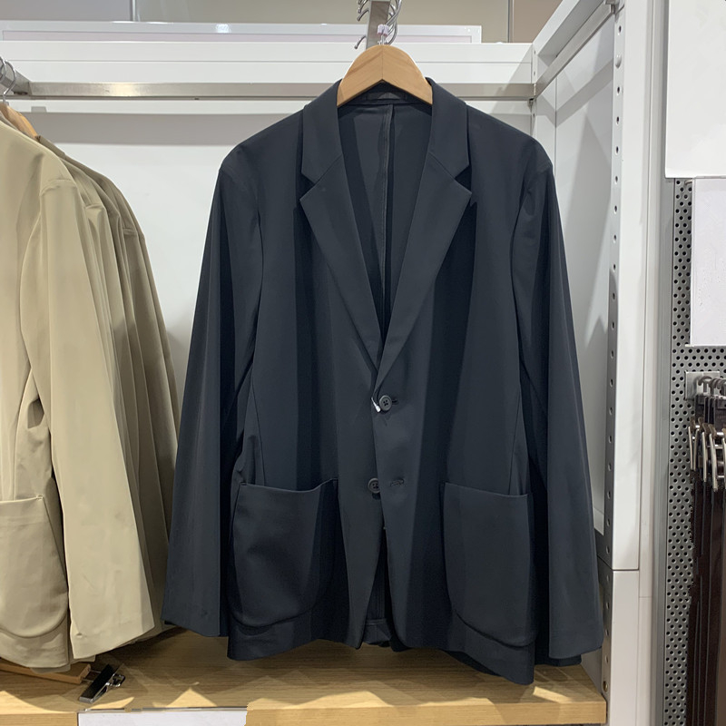 Férfi slim-fit poliészter casual zakó, kétgombos elöl, klasszikus gallér, tavasz