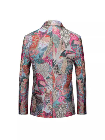 Muško sako u K-stilu, slim-fit, jacquard cvjetni uzorak, ovratnik sakoa, kopčanje na jedno dugme, srednji stražnji prorez