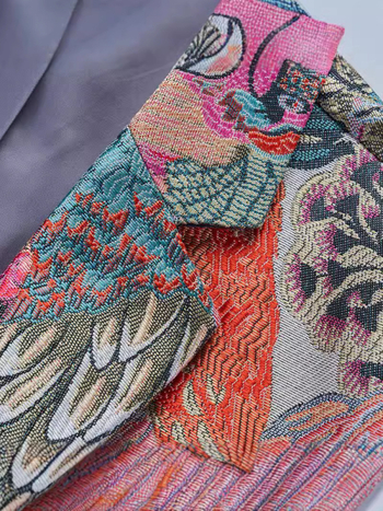 Muško sako u K-stilu, slim-fit, jacquard cvjetni uzorak, ovratnik sakoa, kopčanje na jedno dugme, srednji stražnji prorez