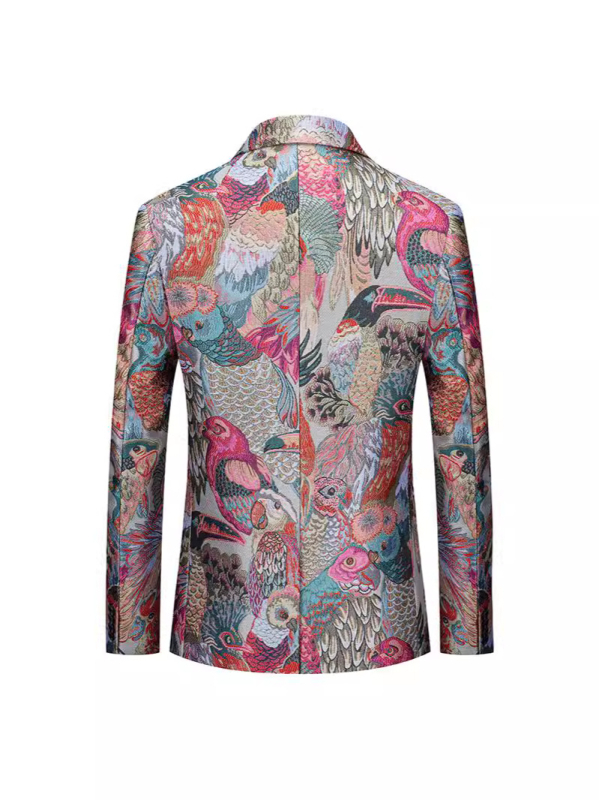 Muško sako u K-stilu, slim-fit, jacquard cvjetni uzorak, ovratnik sakoa, kopčanje na jedno dugme, srednji stražnji prorez