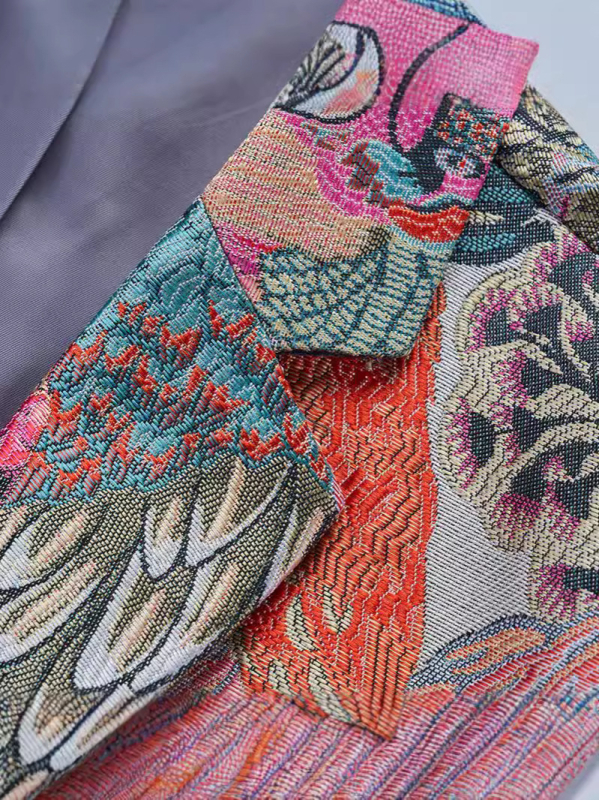 Muško sako u K-stilu, slim-fit, jacquard cvjetni uzorak, ovratnik sakoa, kopčanje na jedno dugme, srednji stražnji prorez