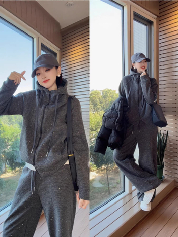 Casual set sweatshirt i hlače, dugi rukav, akrilno-poliesterska smjesa (30-50% poliester + 50-70% akril), Zima 2025, Žene
