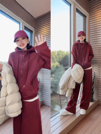 Casual set sweatshirt i hlače, dugi rukav, akrilno-poliesterska smjesa (30-50% poliester + 50-70% akril), Zima 2025, Žene
