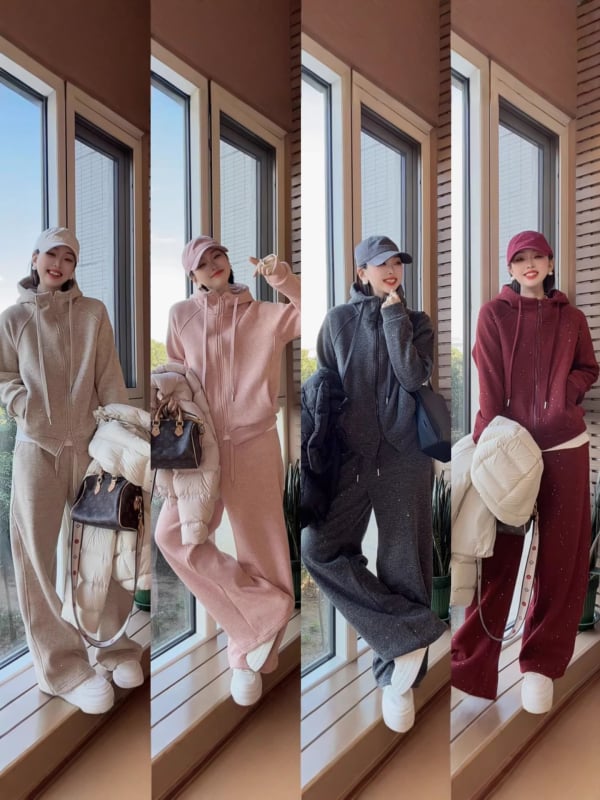 Casual set sweatshirt i hlače, dugi rukav, akrilno-poliesterska smjesa (30-50% poliester + 50-70% akril), Zima 2025, Žene