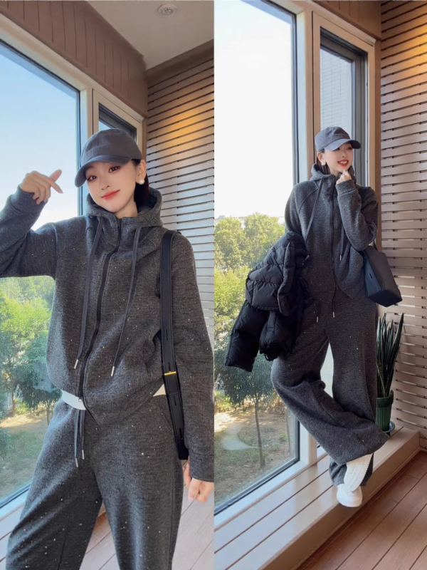 Casual set sweatshirt i hlače, dugi rukav, akrilno-poliesterska smjesa (30-50% poliester + 50-70% akril), Zima 2025, Žene