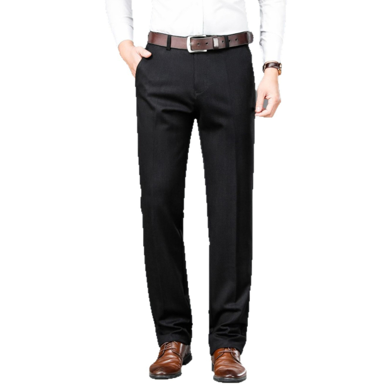 Muške udobne hlače, bez glačanja, elastične, široka ravna kroj, zimske, poliesterska smjesa, s detaljom na džepovima