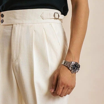 Muške ležerne hlače s vafl teksturom – dvostruka plisa, bez glačanja, ravni kroj