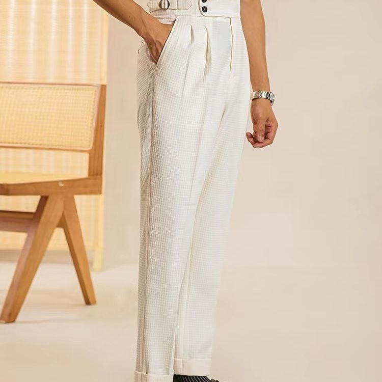 Muške ležerne hlače s vafl teksturom – dvostruka plisa, bez glačanja, ravni kroj