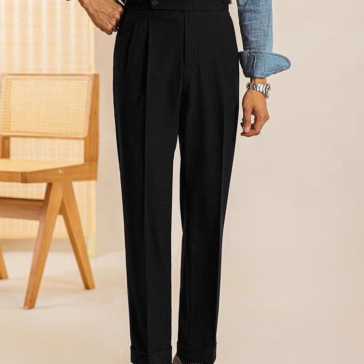 Muške ležerne hlače s vafl teksturom – dvostruka plisa, bez glačanja, ravni kroj