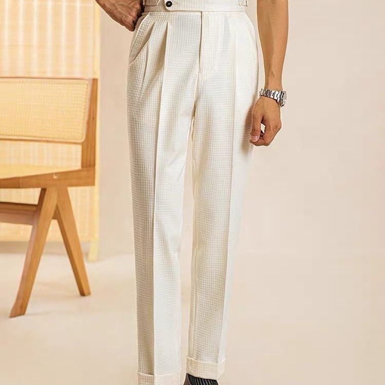 Muške ležerne hlače s vafl teksturom – dvostruka plisa, bez glačanja, ravni kroj