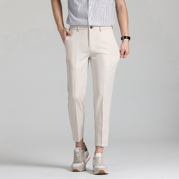 Muške hlače za sve sezone s elastičnim pojasom, ravni kroj, mješavina poliestera i spandexa (93,7% poliester, 6,3% spandexa), završna obrada bez peglanja