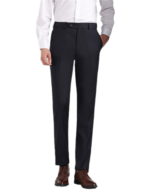 Muške hlače za poslovni stil, ravni kroj, lagani poslovni stil, materijal: mješavina kemijskih vlakana s 70% poliester, mikroelastični, dekorativni džepovi