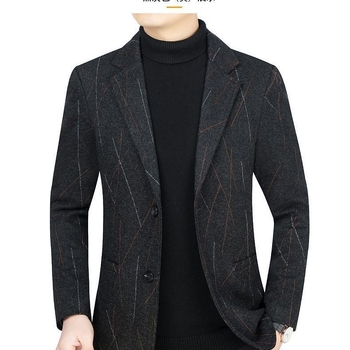 Muško sako od poliestera, poslovni stil, slim fit, ravni rever, dva gumba, jesen-zima