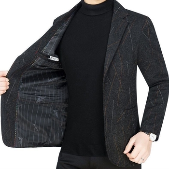 Muško sako od poliestera, poslovni stil, slim fit, ravni rever, dva gumba, jesen-zima