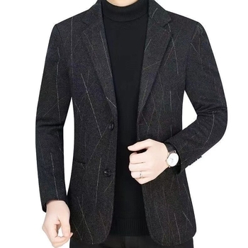 Muško sako od poliestera, poslovni stil, slim fit, ravni rever, dva gumba, jesen-zima