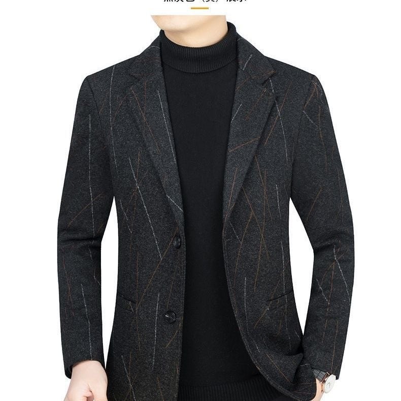 Muško sako od poliestera, poslovni stil, slim fit, ravni rever, dva gumba, jesen-zima