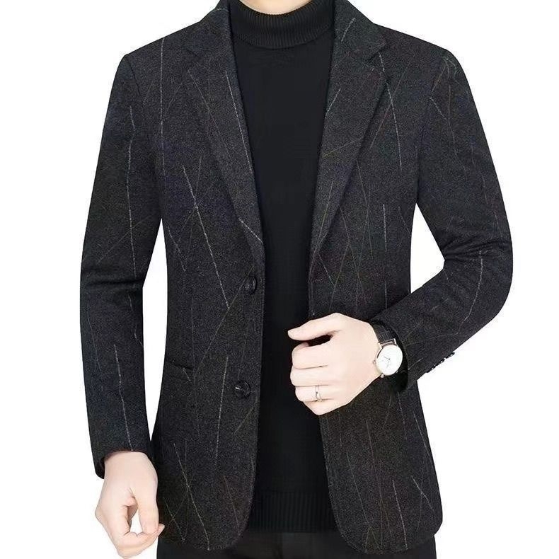 Muško sako od poliestera, poslovni stil, slim fit, ravni rever, dva gumba, jesen-zima