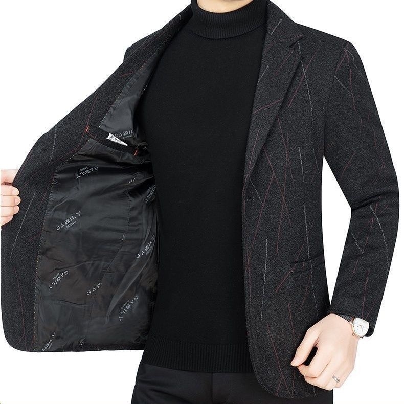 Muško sako od poliestera, poslovni stil, slim fit, ravni rever, dva gumba, jesen-zima