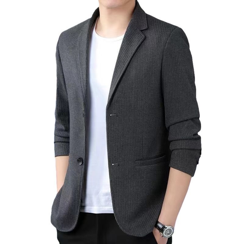 Muško sako od poliestera, poslovni stil, slim fit, ravni rever, dva gumba, jesen-zima