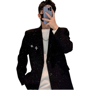 Férfi Corduroy Slim-Fit öltönykabát Starry Sky Foil-Stamp, egyszárnyú, kétgombos zárás, poliészter bélés