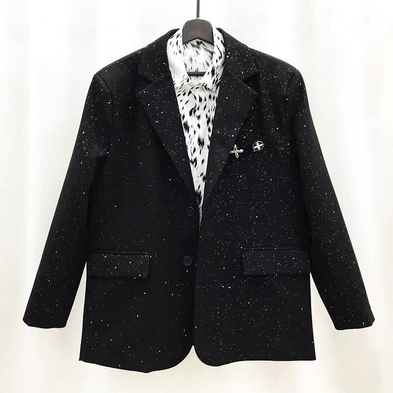 Férfi Corduroy Slim-Fit öltönykabát Starry Sky Foil-Stamp, egyszárnyú, kétgombos zárás, poliészter bélés