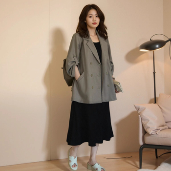 Női őszi egyszínű blézer, Phoenix yishe, 100% poliészter, polo gallér, hosszú ujjú