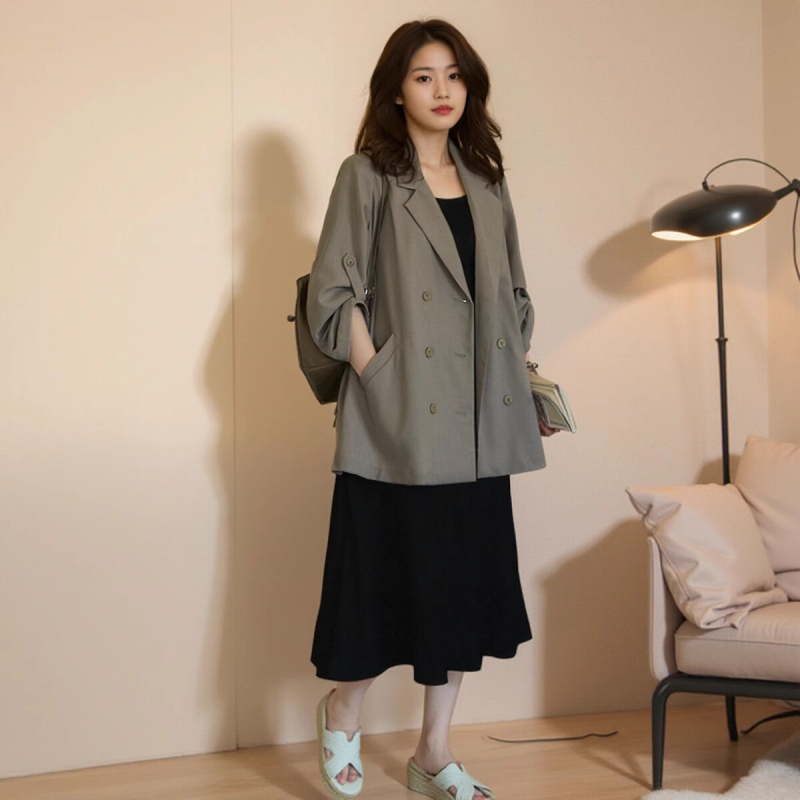 Női őszi egyszínű blézer, Phoenix yishe, 100% poliészter, polo gallér, hosszú ujjú